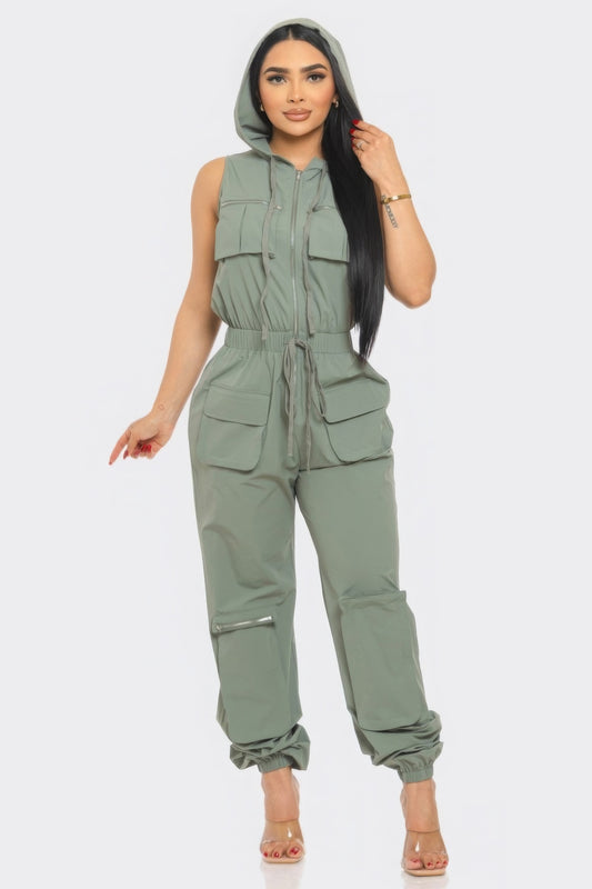 Hooded Cargo Jumpsuit