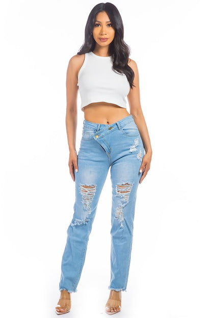 Crooked Zipper Boyfriend Jeans