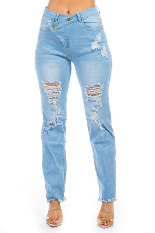 Crooked Zipper Boyfriend Jeans