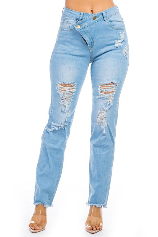 Crooked Zipper Boyfriend Jeans