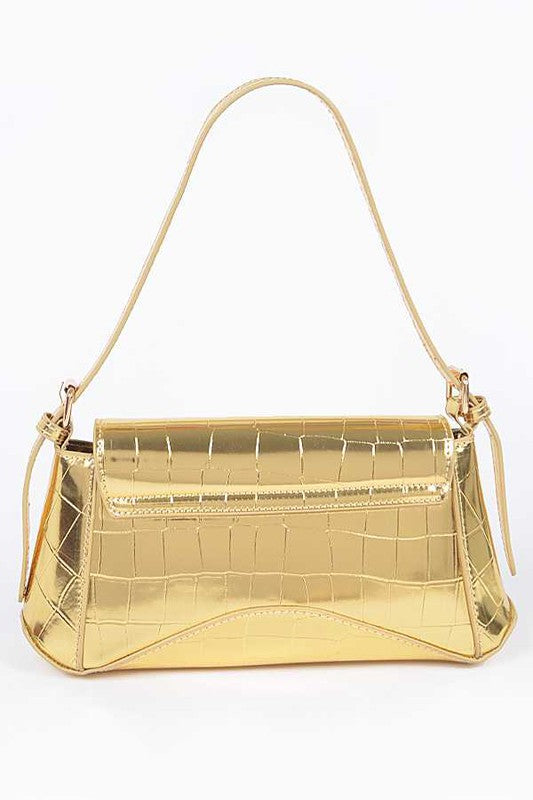 Metallic Croc Embossed Shoulder Bag