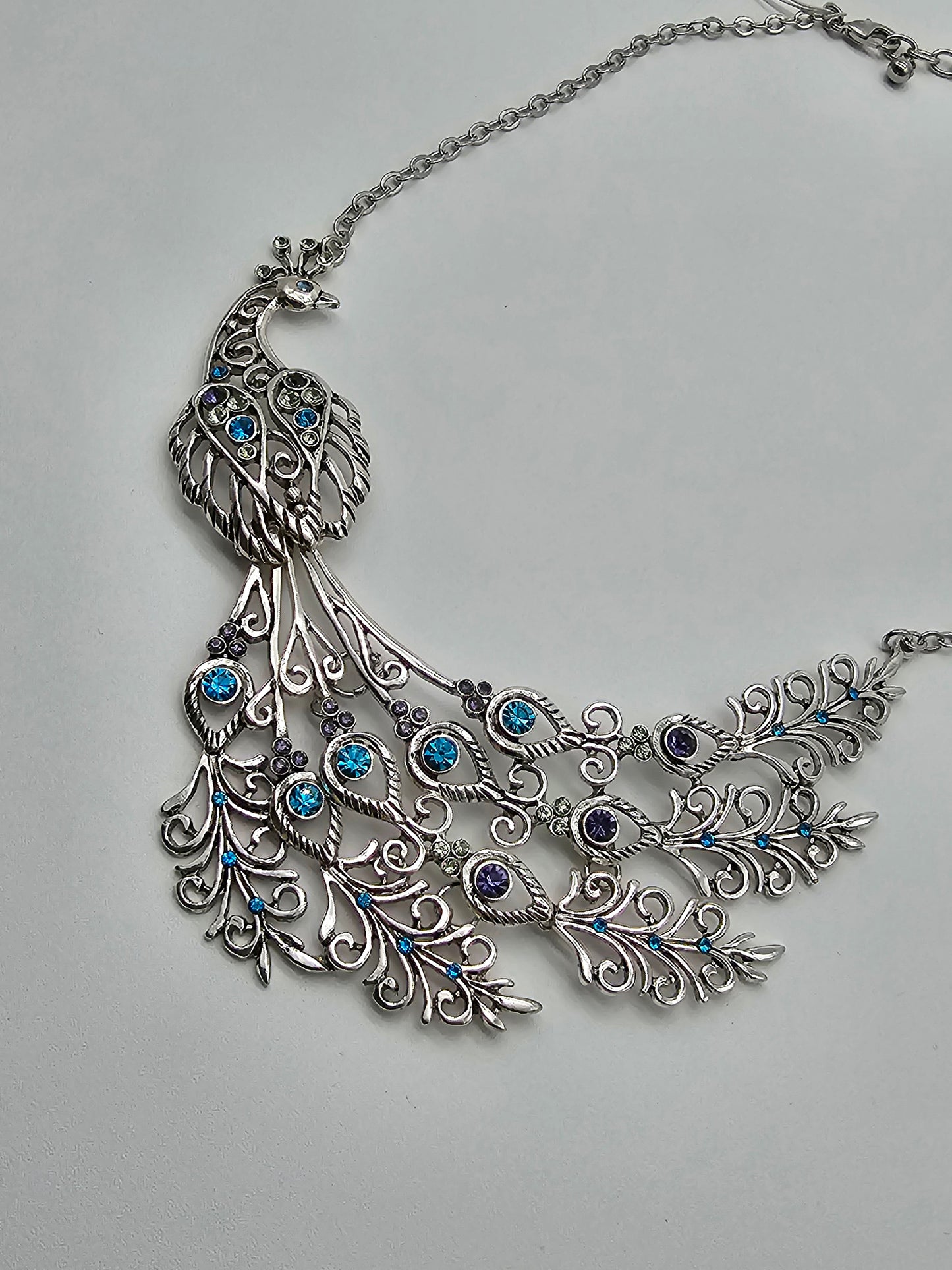 Turquoise and Silver Peacock Necklace