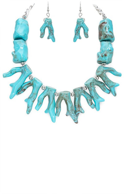 Resin Coral Shape Statement Necklace Set