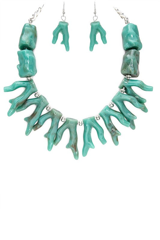 Resin Coral Shape Statement Necklace Set