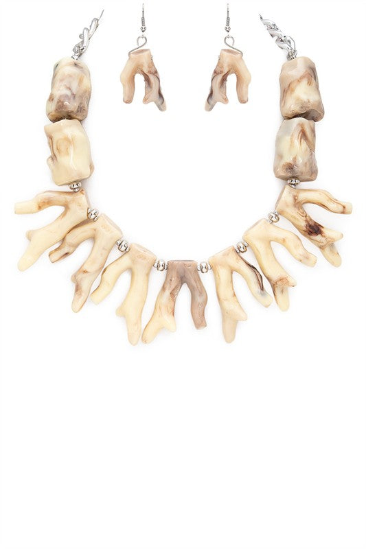 Resin Coral Shape Statement Necklace Set