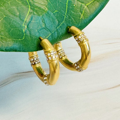 Lovely Bamboo Sparkle Hoop Earrings