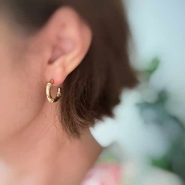 Lovely Bamboo Sparkle Hoop Earrings