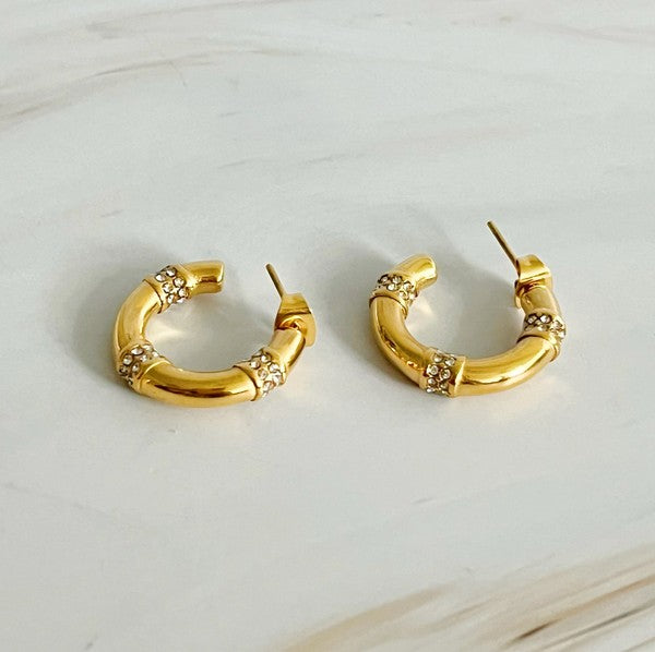 Lovely Bamboo Sparkle Hoop Earrings