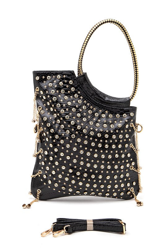 Crystal Embellished Convertible Top Handle Bag