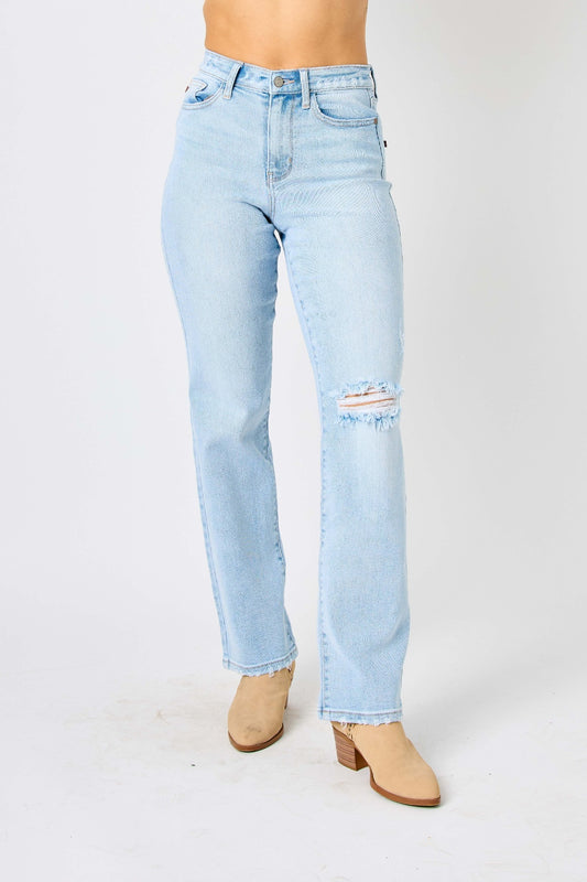 High Waist Distressed Straight Jeans | Full Size
