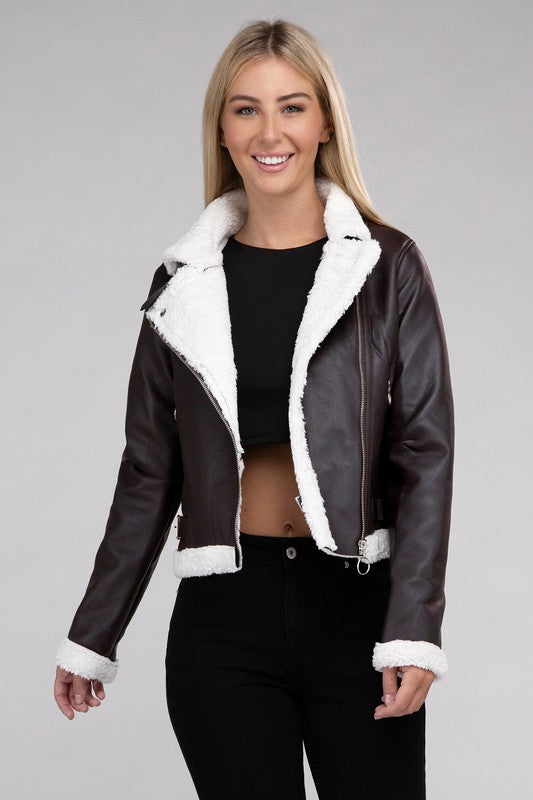 Plush Teddy Trimmed Faux Jacket