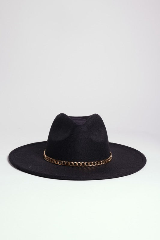 Faux Suede Fedora with Gold Trim