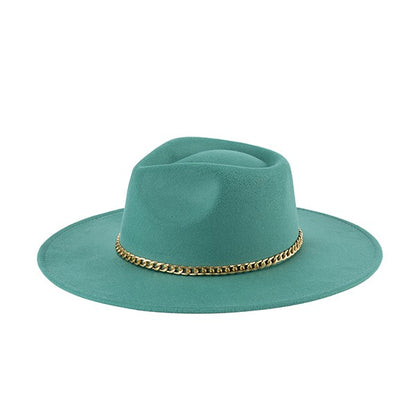 Faux Suede Fedora with Gold Trim